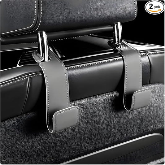 2 PCS Car Seat Headrest Hooks, Microfiber Leather Hanger Holder Hook for Hanging Purse and Bag, Universal Vehicle Back Seat Organizer Hook for Grocery Bag Handbag Coat (Gray)