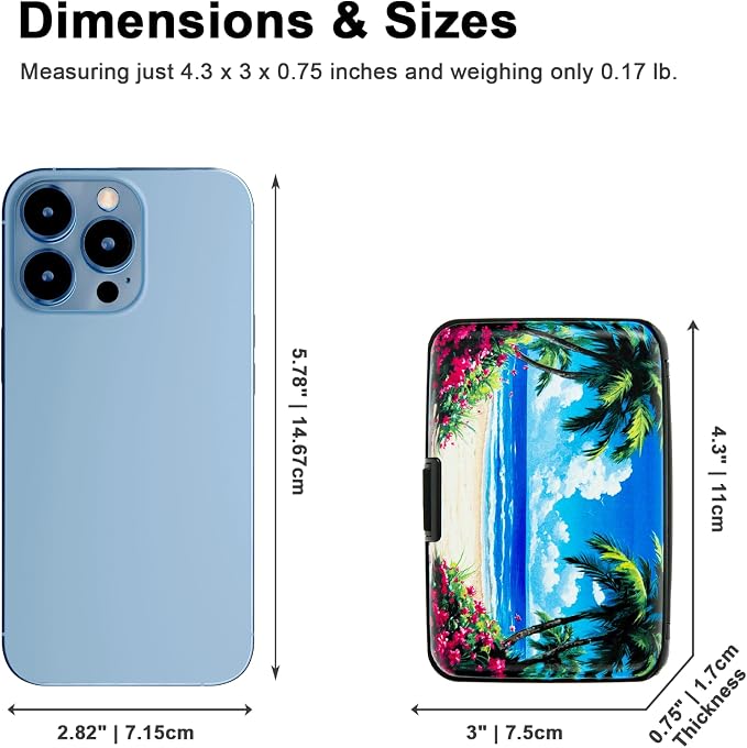 Credit Card Holder for Women Men RFID Blocking Wallet Small Business Metal Slim Mini Aluminum Hard Case (Tropical Beach Palm Trees)