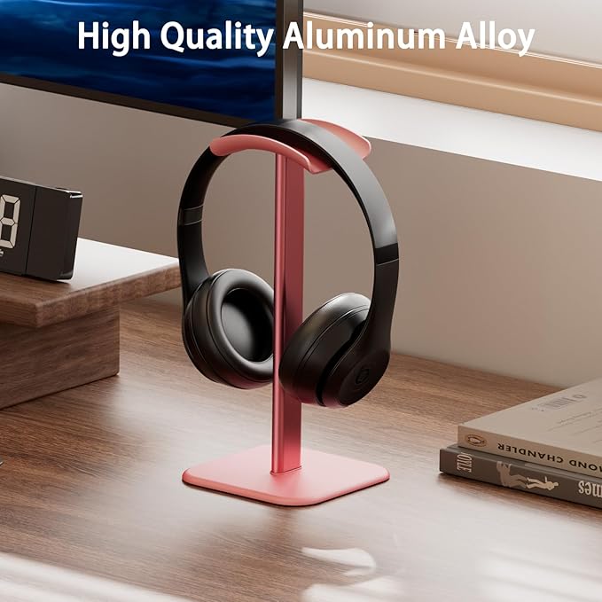 Headphone Stand for Desk - Headset Stand with Aluminum Hanger, Headphone Holder for AirPods Max, Sony, Bose, Beats and More (Pink)