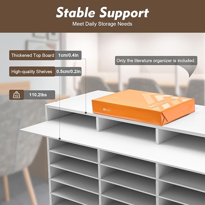 Literature Organizer 27 Slots, Compartments Mail Sorter Organizer, Adjustable Desktop File Organizer with Removable Shelves, Paper Organizer for Home Office School (White, 27 Slots)