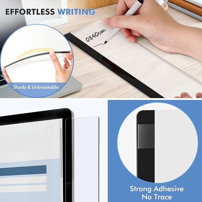 DOLLAR BOSS 1 Pc 15.7" x 3.1" Transparent Acrylic Monitor Memo Board | Computer Screen Side Note Holder, Office Desk Accessories, Clear Message Board, For Sticky Notes Memos, Fits PC & Laptop