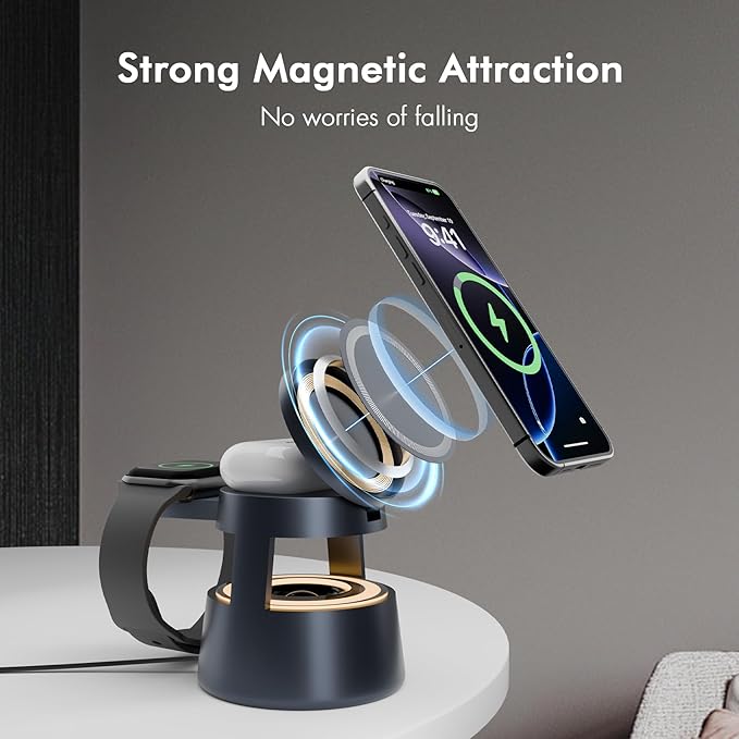 5 in 1 Magnetic Wireless Charger Bluetooth Speakers and Night Light for Apple Mag Safe iPhone 17 16e 16 15 14 13 12 Pro Max iWatch and AirPods Fast Charging Station Gift Ideal for Men Teenage Boys
