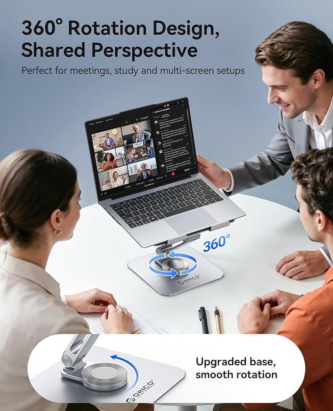 ORICO Adjustable Laptop Stand with 360° Rotating Base??Foldable Aluminum Alloy Laptop Holder for Desk, Compatible with MacBook Air/Pro, Dell, HP, XPS Laptops (13??7.3?? - ST10, Silver