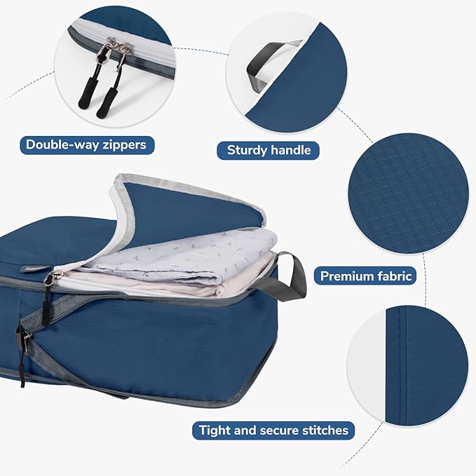 CherryNow Compression Packing Cubes, 7 Set Packing Cubes for Carry On, Travel Essentials for Men, Luggage Organizer Bags, Deep Blue