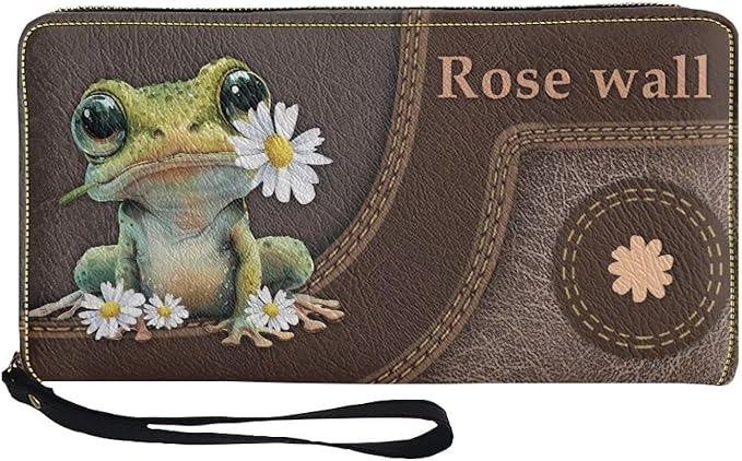 Bulopur Personalized Wallets with Name for Women Frog Wristlet Wallet Rfid Credit Card Wallet PU Leather Cash Zipper Coin Pocket for Female Ladies Teen Girls Girly