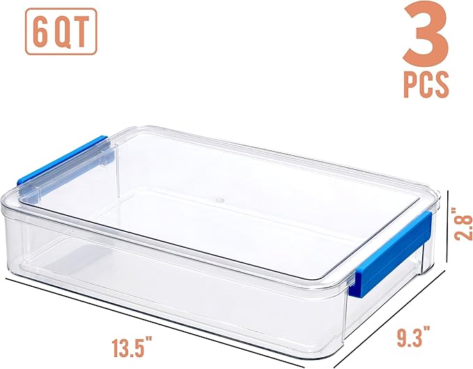 Citylife 6 Qt 9 x 13 Plastic Storage Bins with Lids and Latches, Portable Project Case for Drawers, Clear Stackable File Box for Organizing A4 Paper, Letters, Documents, Art Supplies, and Crafts