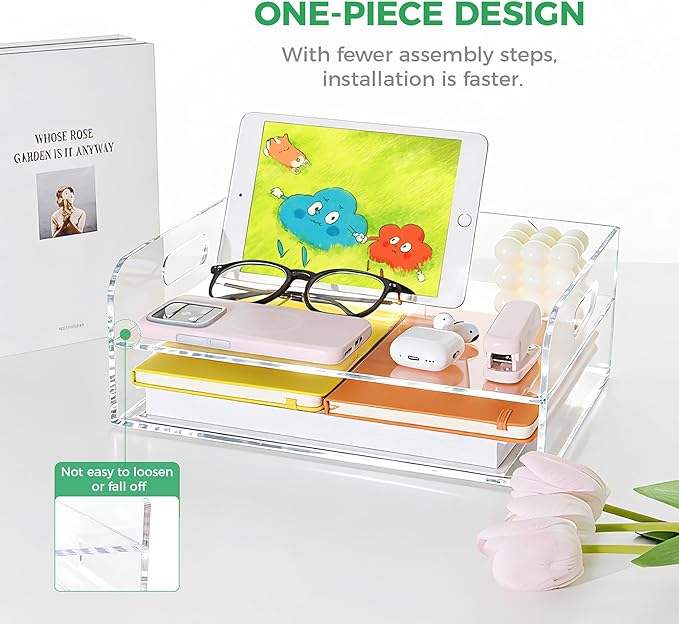 2-Tier Clear Acrylic Paper Trays, Desk File Organizer, A4 Paper Holder, Low-Profile Desk File Sorter for Office/Home, Clear Stackable Letter Tray for Bills, Crafts, Notebooks - Horizontal