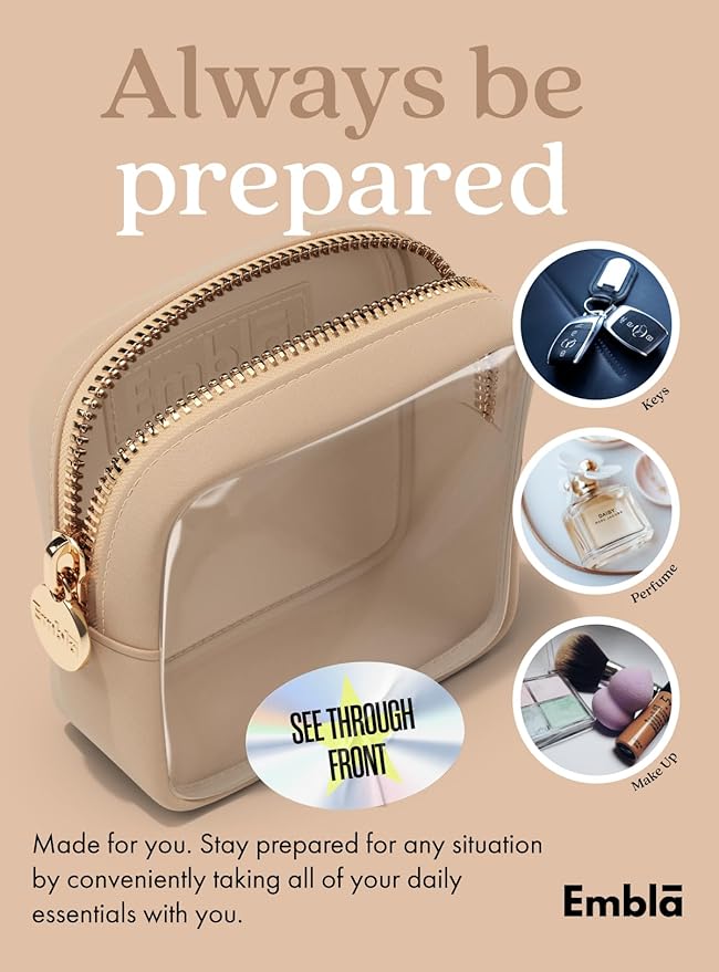 Embla Clear Small Makeup Bag for Purse Cute Mini Make Up Nylon Organizers Tiny Cosmetic Bags for Women Girls Little Toiletry Travel Pouches Zipper Skincare Pouch Organizer Beige