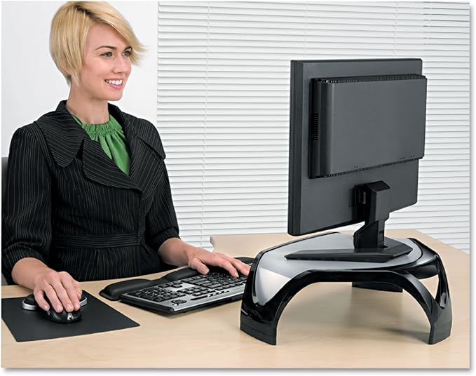 Fellowes 8020101 Corner Monitor Riser, Adjustbl,18-1/2-Inch x12-1/2-Inch x5-1/8-Inch, BK/GY