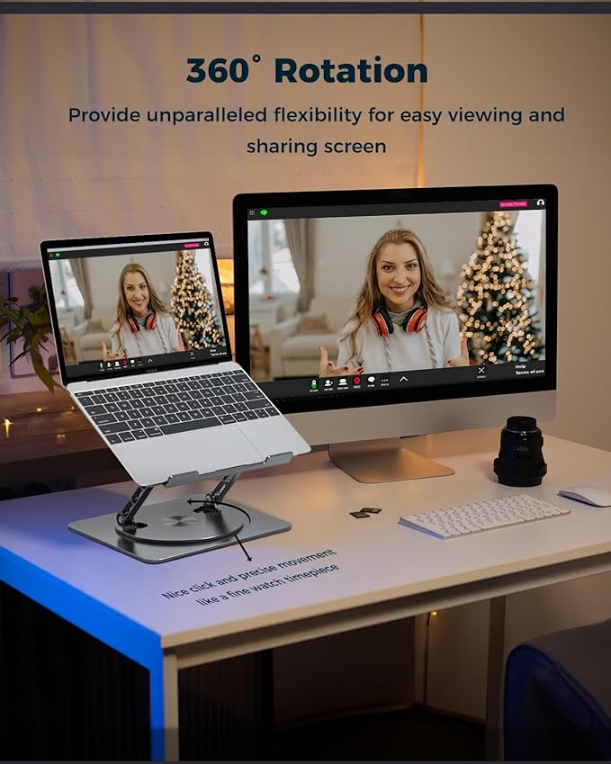 360° Rotating Laptop Stand for Desk | Adjustable, Foldable, Portable Aluminum Ergonomic Riser | Compatible with MacBook, Dell, HP & All Laptops 10-16 inch | Gray