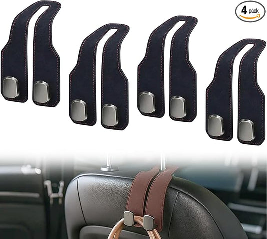 2026 New Headrest Hooks for Car, Car Seat Back Storage Hook, Leather Seat Back Storage Hook Organizer, Twin Hook Design Heavy Duty Holder for Purse, Bags, Handbag, Grocery, Umbrella (4, Black)
