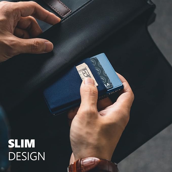 VULKIT Minimalist Wallet with ID Window & EDC Pocket Pop Up Card Holder RFID Blocking Slim Wallet Design for Airtag Cash Coins & Credit Cards