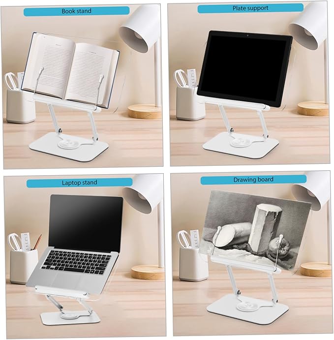 Adjustable Rotating Book Holder Stand Multi-Functional Desktop Stand for Reading Recipe Books and Laptops Height Adjustable with Page Clips for Hands Use