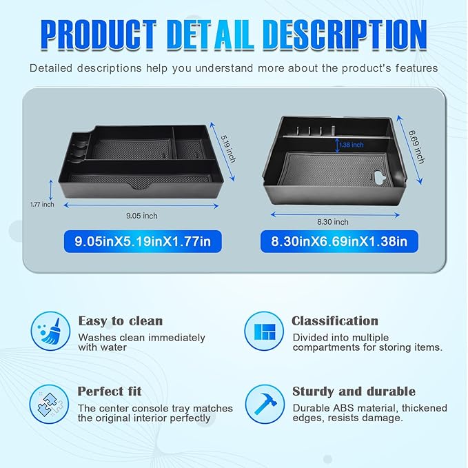 EDBETOS 2PCS/Set Center Console Organizer Compatible with Toyota Sienna 2015-2018 2019 2020 Interior Accessories Console Drawer Insert Tray and Sienna Secondary Armrest Storage Box, ABS Material