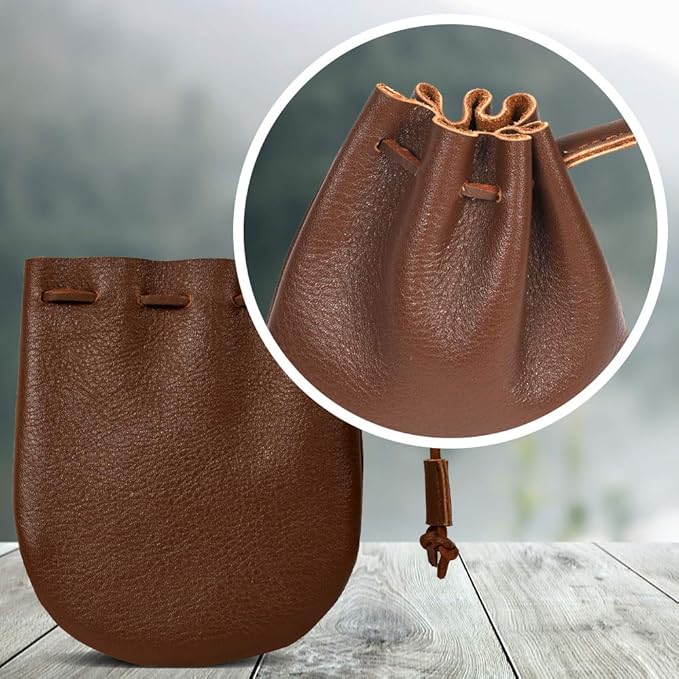 Nabob Leather Leather Drawstring Pouch, Coin Bag, Medicine Tobacco Pouch Medieval Reenactment Made in U.S.A Size 5" x 4.5"