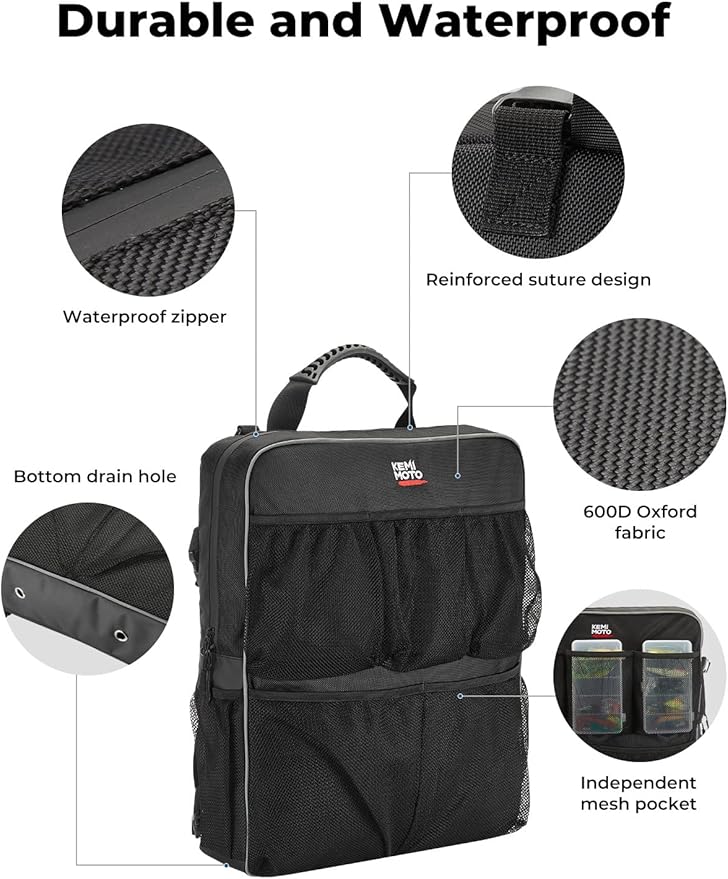 KEMIMOTO Boat Storage Bag, Boat Seat Backpack Boat Storage Organizer with Mesh Pockets, Waterproof Boat Backseat Storage Bag for Life Jacket, Swimsuit, and Other Boating Accessories