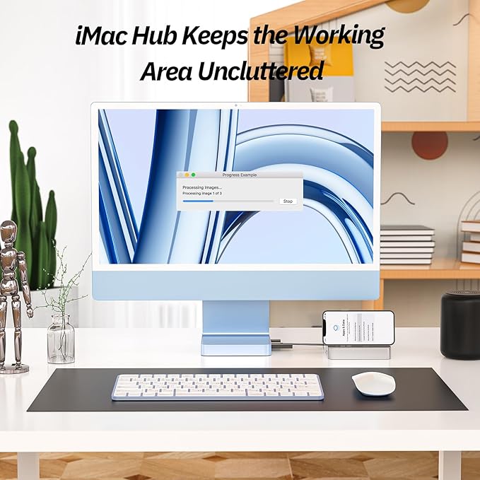 USB C Hub for iMac 24 inch 2021/2023/2024, Minisopuru i-Mac Hub Support M.2 NVMe SSD, i Mac Accessories for iMac M1/M3/M4, Docking Station with USB A/C 10Gbps, SD/TF, M.2 SSD (Not Included), Blue.