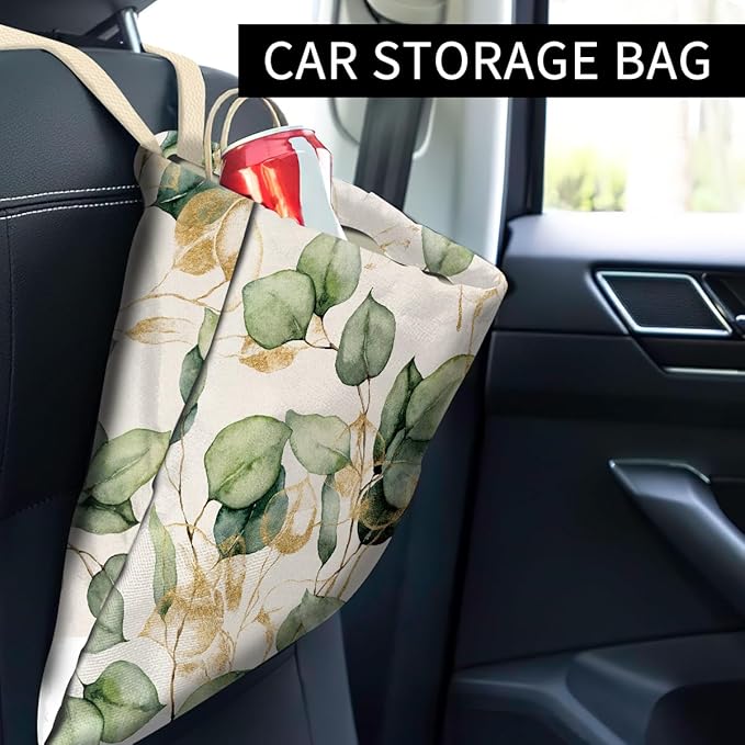 Car Trash Can, Cute Car Trash Bag, Hanging Car Organizer and Storage Bag, Trash Bin for Car Accessories, Vehicle, Travelling, Camping Watercolor Golden Leaf