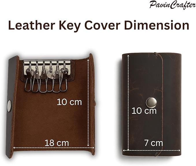 Leather Key Sleeve Brown Genuine Leather Key Holder with Ring, Compact Key Organizer for Men & Women