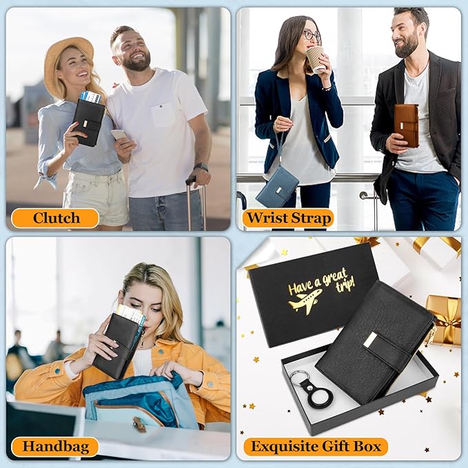 HUANLANG Passport Holder with Airtag for Women/Men, Airtag Passport Wallet for Travel Leather Passport Holder RFID Blocking,Travel Passport Walelt with Credit Card Holder