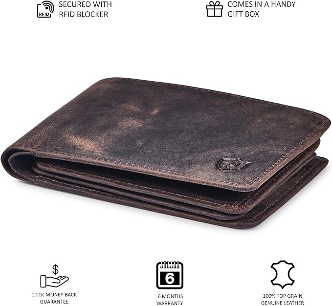 Cochoa Wallet for Men Bifold Leather RFID Blocking High Capacity Slim Card Case with 2 ID Window for Gift (Crazy Horse, Coffee)