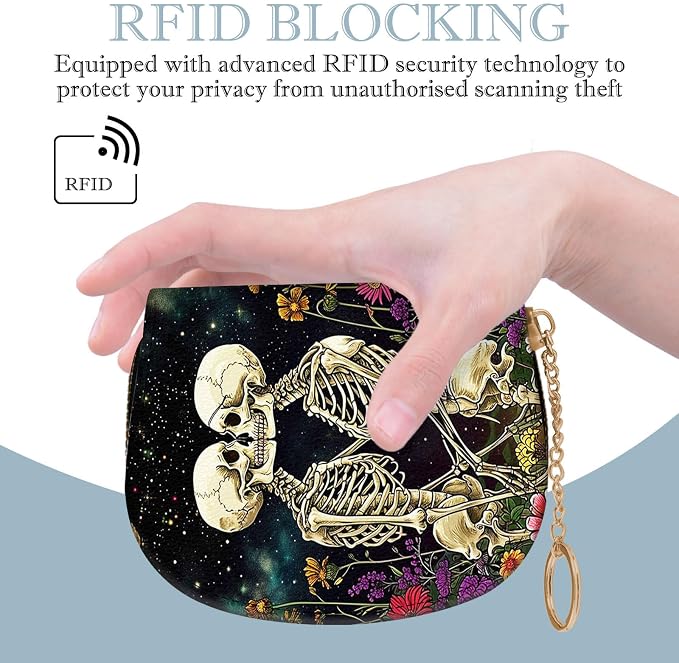 Women's Slim RFID Wallet – Compact Leather Card Holder Wallet for Women, 9 Card Slots RFID Blocking Credit Card Organizer, Small Travel Wallet - Skeleton Floral