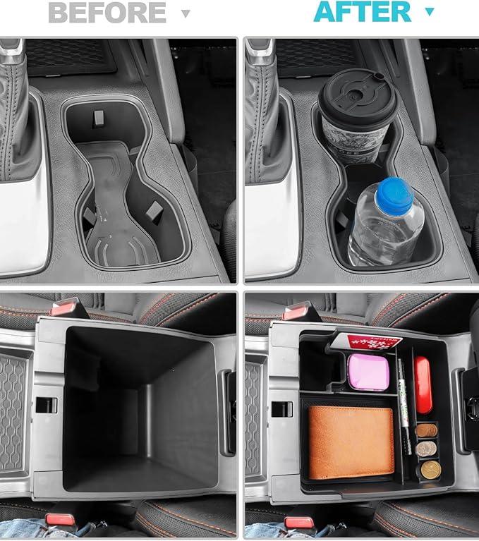 CDEFG 2Pcs for 2026 Nissan Frontier Center Console Organizer Tray for 2022-2025 2026 Nissan Frontier Accessories Middle Console Organizer Armrest Storage Box & Cup Holder
