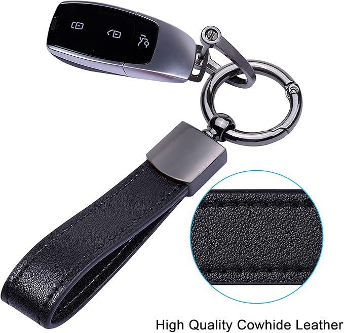 Wisdompro Genuine Leather Car Keychain, Universal Heavy Duty Key Fob Keychain Leather Key Chain Holder for Men and Women