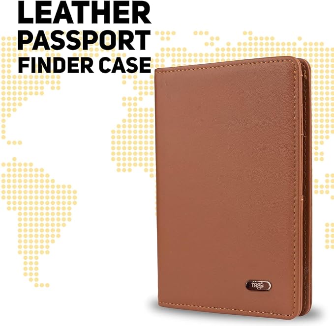 tag8 Passport Holder and Finder, Genuine Leather Passport Cover, RFID Blocking Technology to Shield Passport from Damage, Dual Passport Wallet Case for Cards and Documents