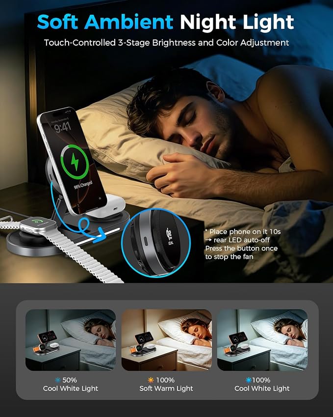 25W Foldable 3 in 1 Charging Station for Apple,Magsafe Charger Qi2.2 Certified Magnetic Wireless Charger Station for iPhone 17 16 15 14 Pro Max,Apple Watch,Airpods,Black (Adapter Included)