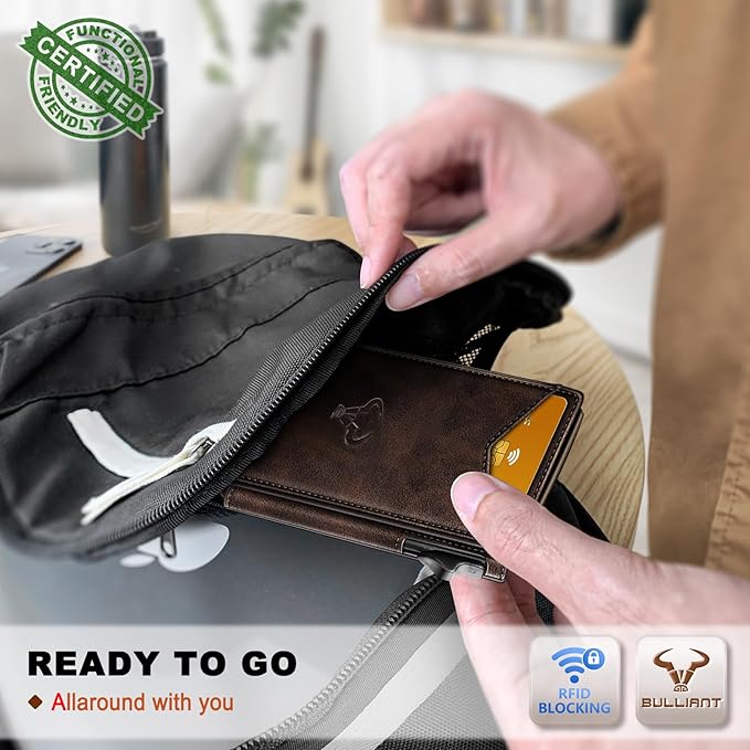 BULLIANT Men Wallet,Magnetic Metal Wallet Money Clip 9Cards Pop-up Access RFID Blocking
