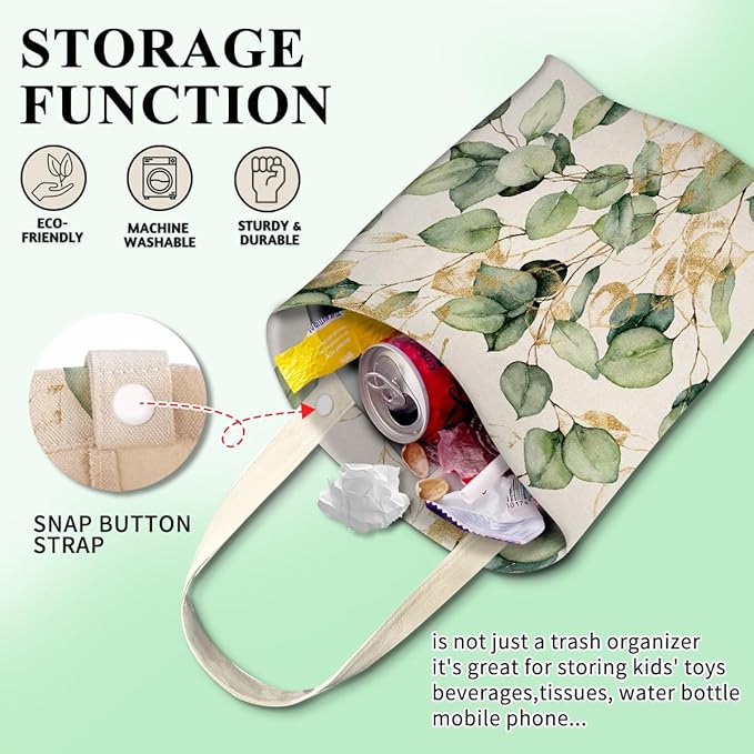 Car Trash Can, Cute Car Trash Bag, Hanging Car Organizer and Storage Bag, Trash Bin for Car Accessories, Vehicle, Travelling, Camping Watercolor Golden Leaf