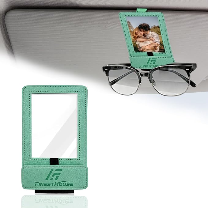Magnetic 2-in-1 Sunglass & Photo Holder for Car Visor, Leather Anti-Slip No-Fall No-Slide, Fits SUV Truck RV
