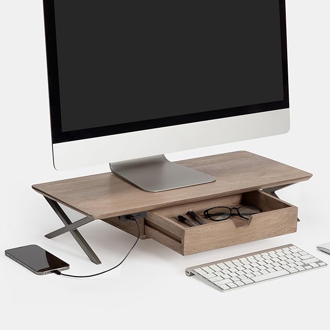 Anji Mountain Monitor Stand - Desktop Organizer & Laptop Riser, Ergonomic Monitor Riser, Space-Saving Monitor Stand for Desk, Durable Construction, Easy Assembly, Ideal for Home & Office,Biscotti