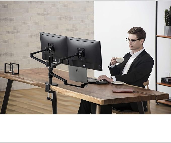 Height Adjustable Laptop Monitor Stand - Compatible with 13 to 17.3 inch Laptops, Holds 2 Monitors 11 to 27 inch with Vesa, Black
