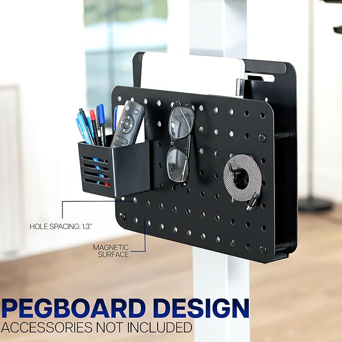 VIVO Steel Clamp-on Desk Leg Laptop Mount Holder, 14 x 11 inch Magnetic Peg Board, Desk Accessory Organizer, Black, Mount-LHS1