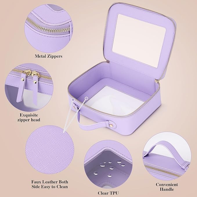 Pinkmik Clear Makeup Bag Waterproof Travel Case for Cosmetics and Toiletries Women's Makeup Organizer and Car Bag with Zipper (X/Purple, L)