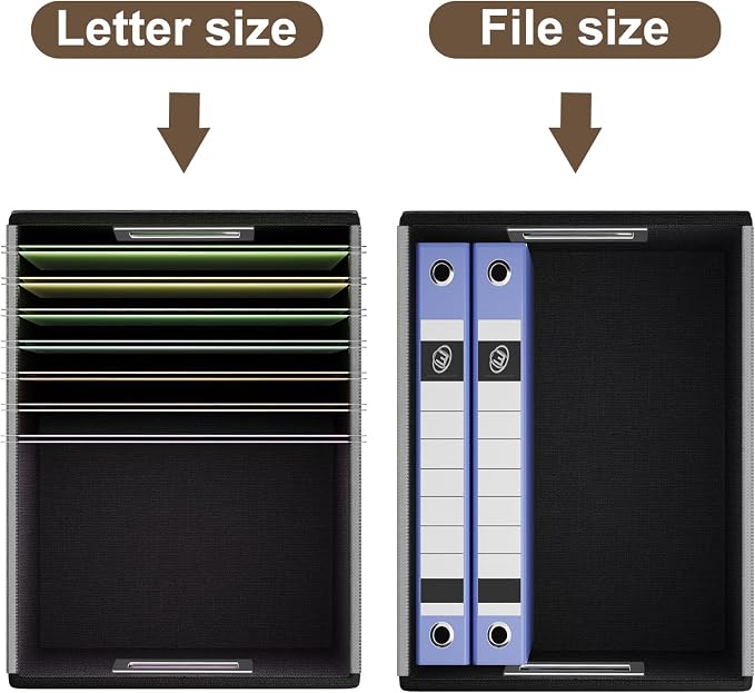 File Organizer Boxes with Lids, Collapsible Faux Leather Hanging File Folder Box Organizer with Plastic Slide, Decorative Home/Office Filing System Boxes for File and Folders Storage
