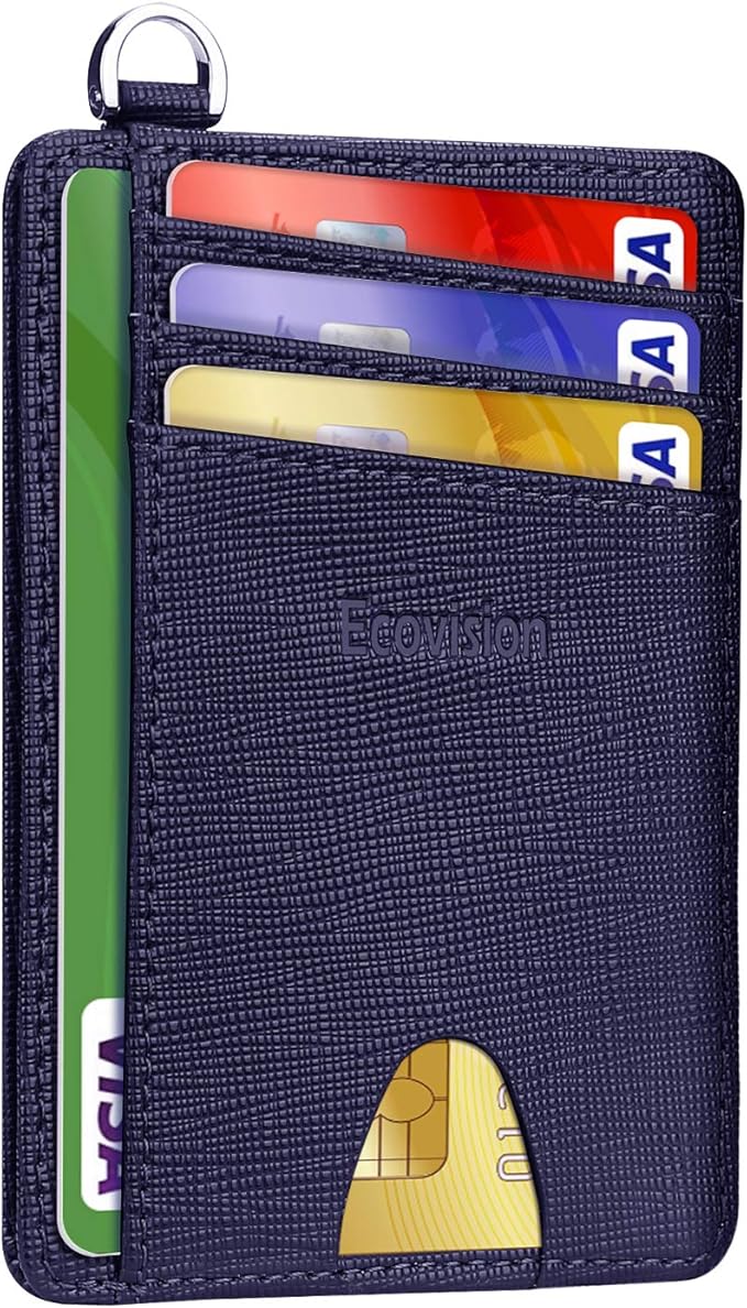 EcoVision Slim Minimalist Front Pocket Wallet, RFID Blocking Credit Card Holder Wallet with Detachable D-Shackle for Men Women