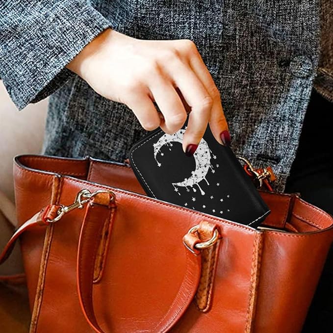 Moon RFID Credit Card Holder Wallets Accordion for Women Leather Zipper Card Case Accordion Wallet for Ladies Girls