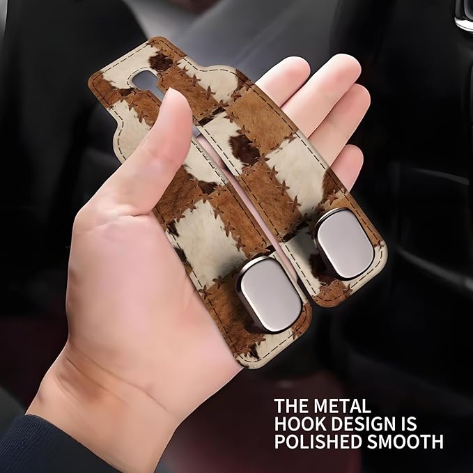 Car Seat Headrest Hook, Universal Leather Cute Hanger Holder Hook, Storage Organizer Interior Accessories for Purse Bags Handbag Retro Cowhide Plaid