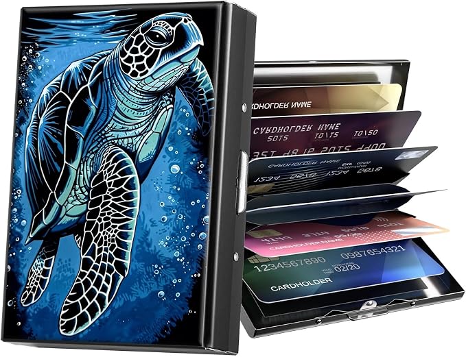 Metal Wallet,Credit Card Holder for Women Men,RFID Blocking Card Holder Wallet Mini Slim Aluminum Wallet ID Case Hard Card Case Business Card Holder Case,Blue Sea Turtle