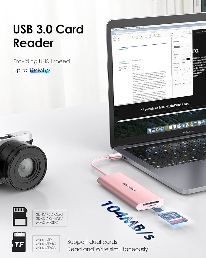 LENTION USB C Hub with 4K HDMI, 3 USB 3.0, SD/Micro SD 3.0 Card Reader, Compatible MacBook Pro/Air, Mac, Surface, Chromebook, iPhone17/16/15 Pro Max, More (Rose Gold)