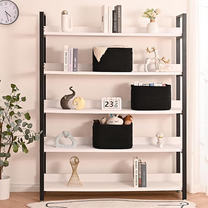 ICERZCZ Black Storage Baskets for Organizing Shelves, Toy Basket for Nursery, Woven Cotton Rope Basket for Decor, Towel Baskets for Bathroom, 15"x11"x9.5", 3 Packs, Black
