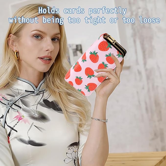 Strawberry Wallets for Women Kawaii Large Capacity 2 Zipper Wallet Cute Ladies Purse Pink Credit Card Holder