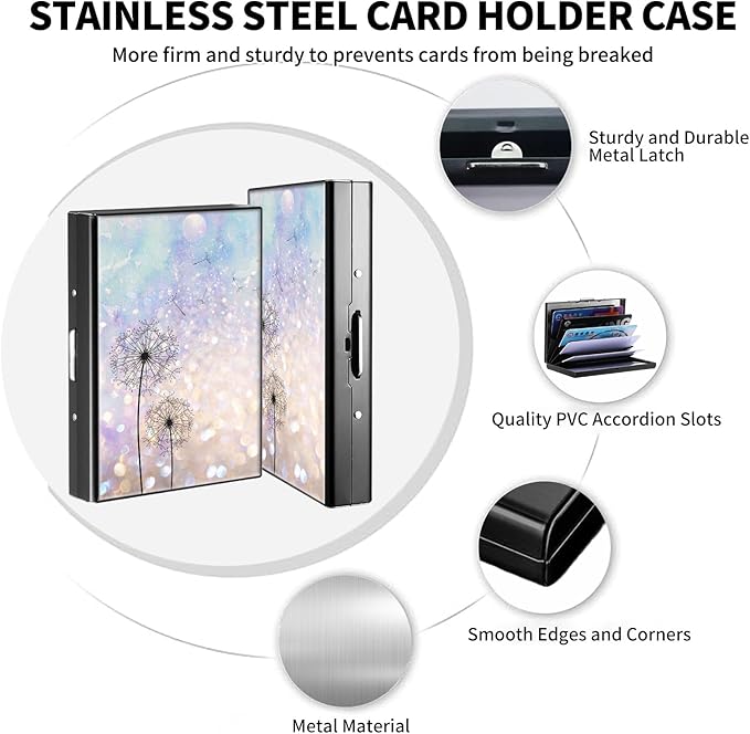 RFID Credit Card Holder,Small Metal Credit Card Case Wallet,Slim Mini Business Card Holder Organizer Hard ID Case Security wallet for Men Women -Dandelion Floral