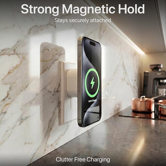 Wall Outlet Wireless Charger, Qi2 15W MagSafe-Compatible Magnetic Phone Charger with USB-C Port, Plug-in Cordless Design for Kitchen & Nightstand, iPhone 17/16/15/14/13/12, White,Pack of 2