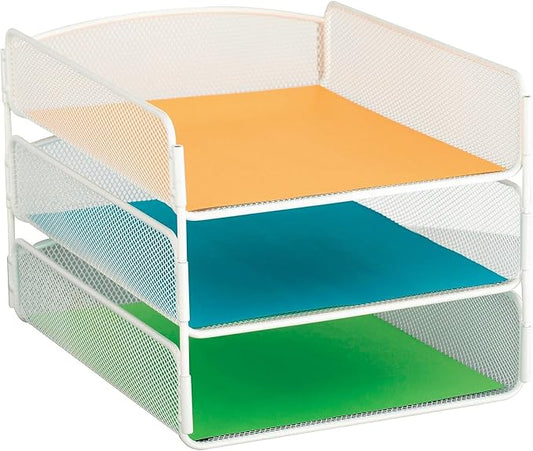Safco Onyx Desk Organizer, 3 Trays, Office and Classroom Mailbox, Paper and Mail Sorter, Steel Mesh, White