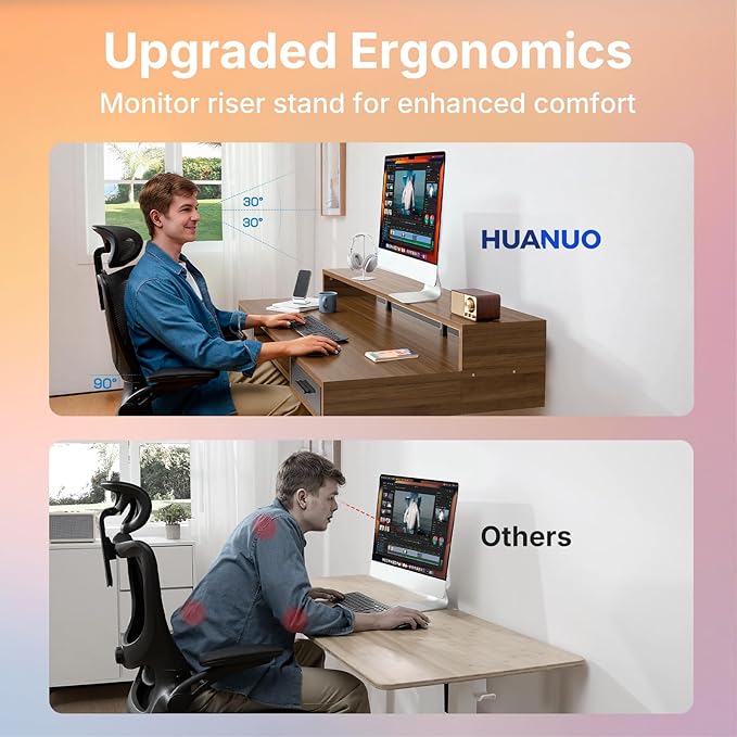 HUANUO 48″ x 26″ Electric Standing Desk with 2 Drawers &24.4″ Large Keyboard Tray, C-Clamp Mount Compatible, Adjustable Computer Desk for Office, Sit Stand Up Desk with 4 Height Presets, Deep Walnut