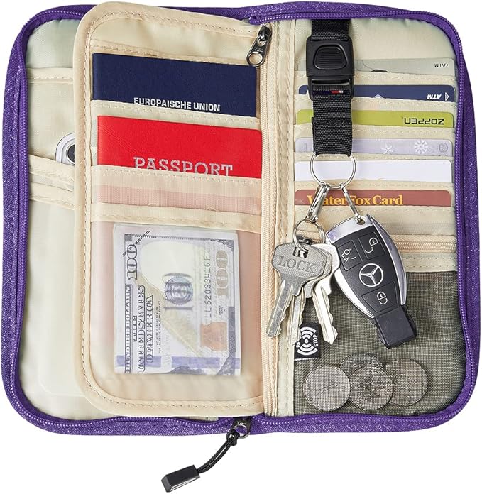 ZOPPEN Passport Holder Family RFID Passport Wallet, Passport Holder Women/Men, Travel Wallet Documents Organizer Zipper Case with Removable Wristlet Strap, Travel Essentials for Flying